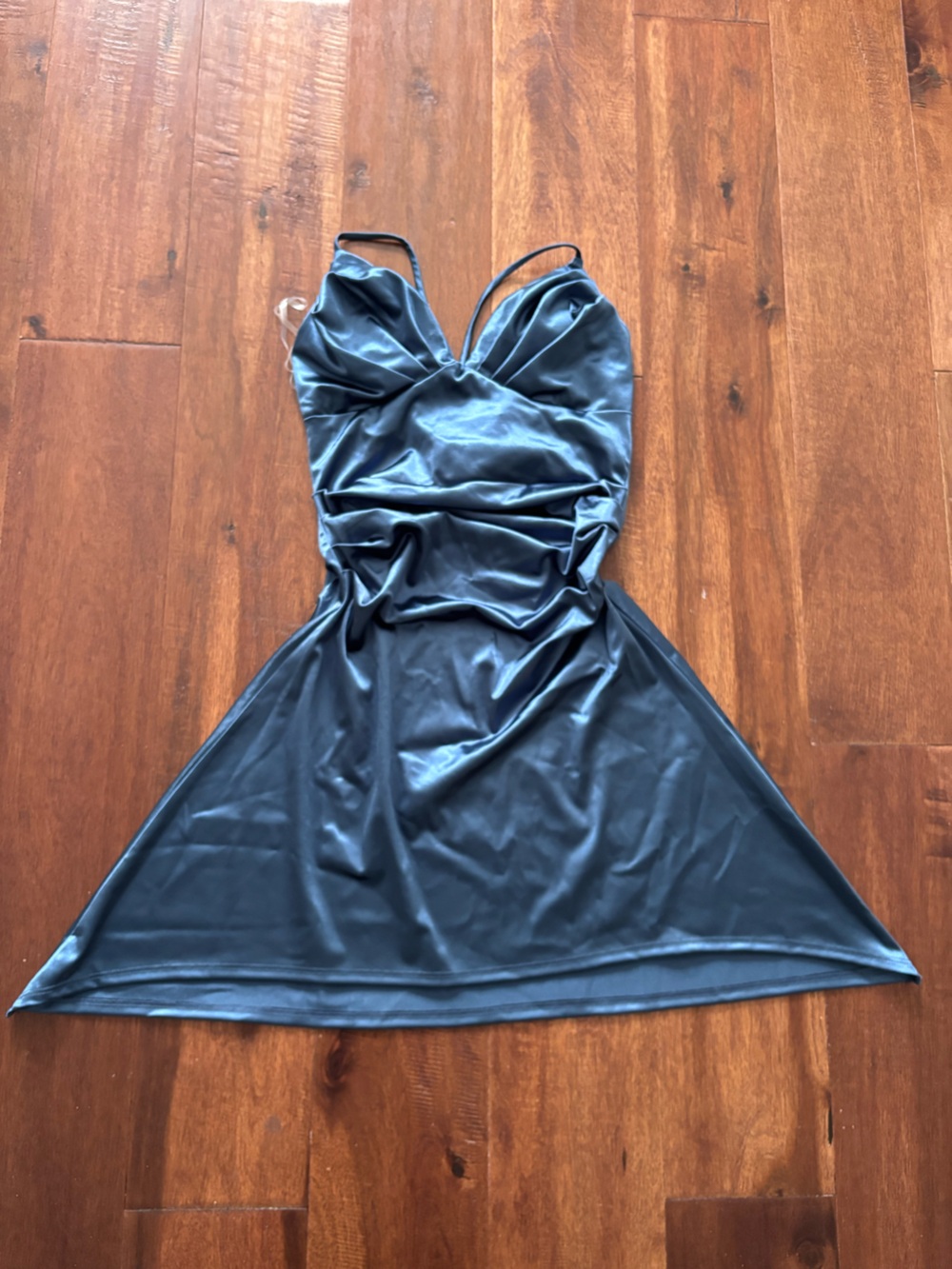 Navy Blue Satin Mini Slip Dress